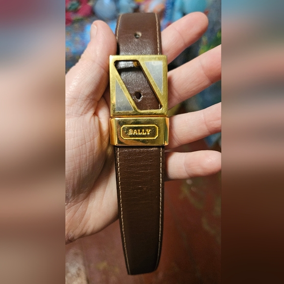 Bally Dark Brown Leather Belt with Gold Accent - Picture 1 of 6